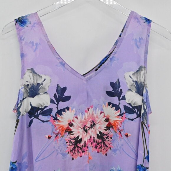 TOLANI‎ Dress Womens Size XS Purple Floral Wide Strap Vneck Asymmetric Midi NEW - Picture 3 of 12